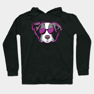 Border Collie Face Neon Light Pink Color Hoodie